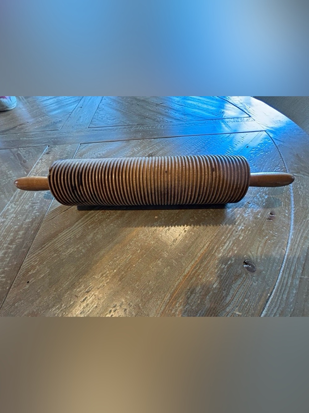 Antique Wood 20” Large Lefse Ribbed Rolling Pin